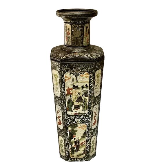 Rare Huntley & Palmers 10" Asian Vase Biscuit Tin 1928 Vintage - Picture 1 of 16